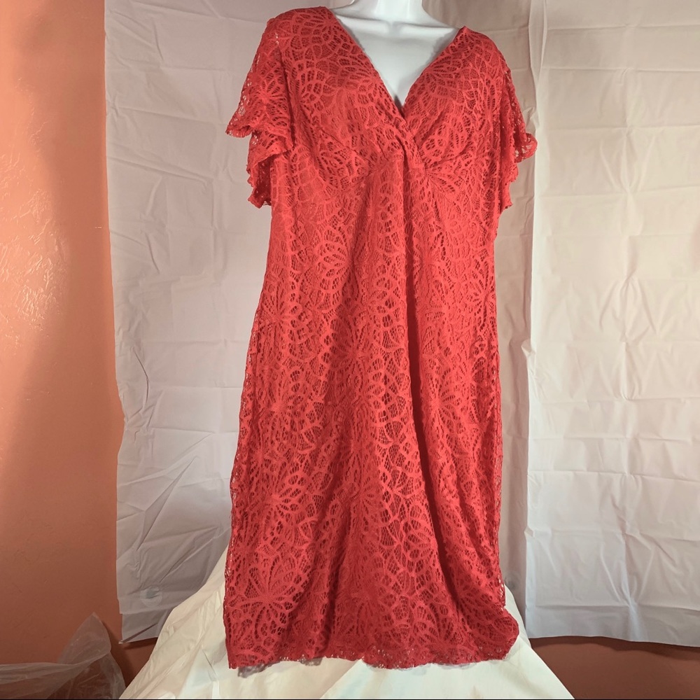 NWT CHAPS Pink Layered Dress Lace Flowing New